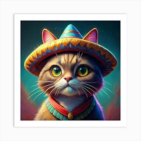 Cat Wearing A Sombrero Art Print