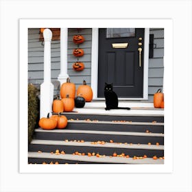 Black Cat On Porch Art Print