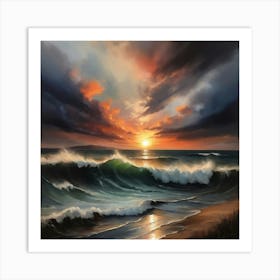 Sunset At The Beach Paintings Art Print 7 Art Print