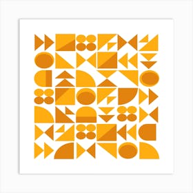 Mid Century Modern Geometric Shapes in Yellow and Ochre Square Art Print