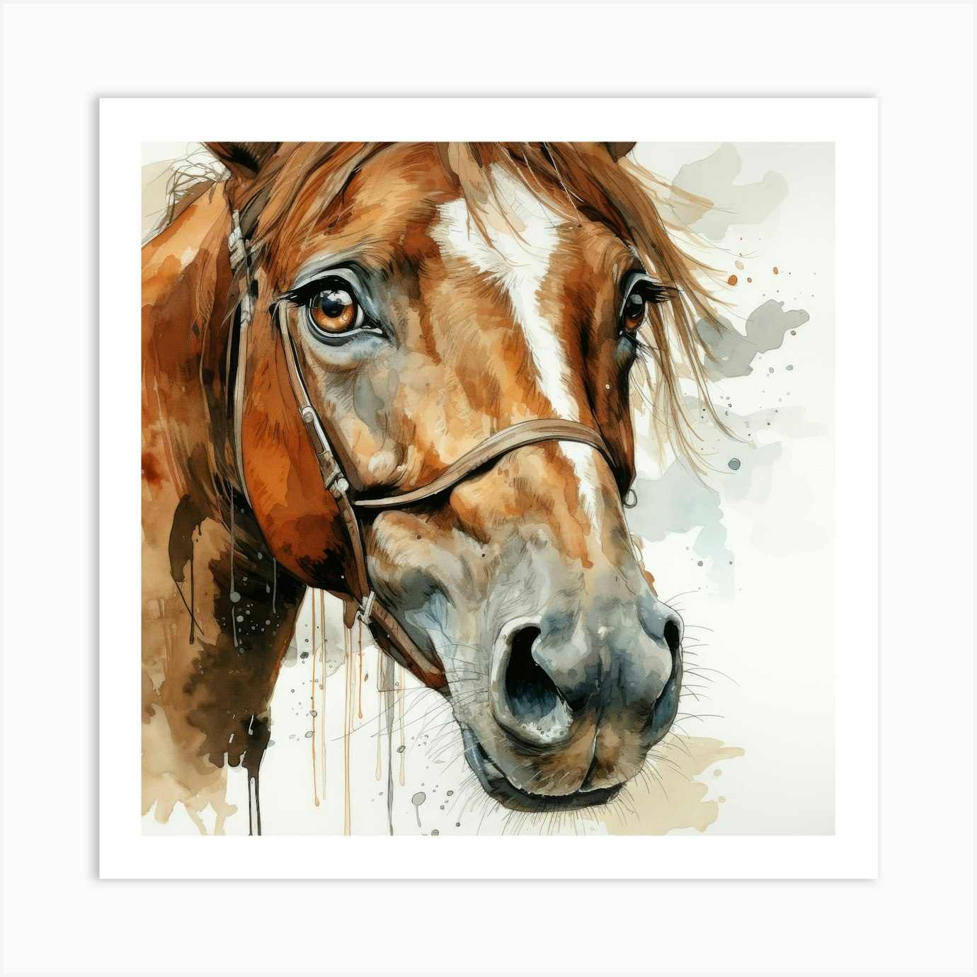 Horse Watercolor Painting Art Print by Aloke Design