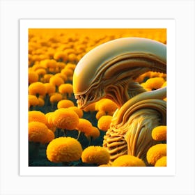 Alien In A Field Of Marigolds 1 Art Print