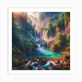 Waterfall In The Forest 34 Art Print