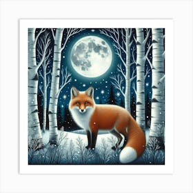 Fox by the Moon Art Print