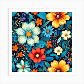 Floral Wallpaper, A Vibrant Bursting With Colorful Flowers Perfect For Those Who Love Nature, Floral Seamless Pattern, Floral Wallpaper, Colorful Flowers, Flower Painting Art Print