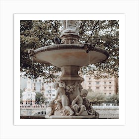Water Fountain Statue, Colour St Sebastian, Spain Square Art Print