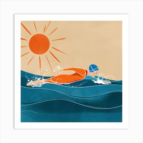 Swimmer Swimming In The Ocean Art Print