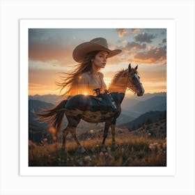 Portrait Of A Woman Riding A Horse Póster