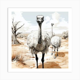 Ostriches In The Desert Art Print