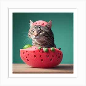 Watermelon Cat Art Print