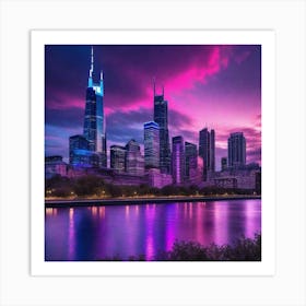 Chicago Skyline At Dusk Art Print