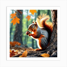 Squirrel In The Autumn Forest 7 Art Print