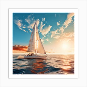 Sailboat Sailing At Sunset Art Print