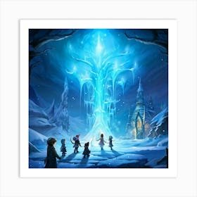 Winter Fairy Tale Setting Illuminated By Soft Ethereal Light Whimsical Gnomes Adorned In Vibrant Art Print