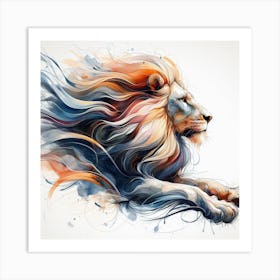 Experience The Beauty And Grace Of A Lion In Motion With This Dynamic Watercolour Art Print 4 Art Print