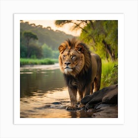 Lion In The River Art Print