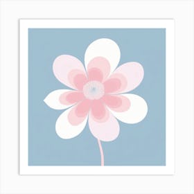 A White And Pink Flower In Minimalist Style Square Composition 173 Art Print