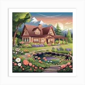 Garden Cottage In The Countryside 1 Art Print