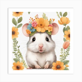 Floral Baby Hamster Nursery Illustration (54) Art Print