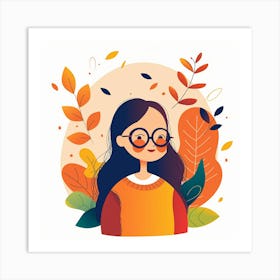 Autumn Girl With Glasses Art Print