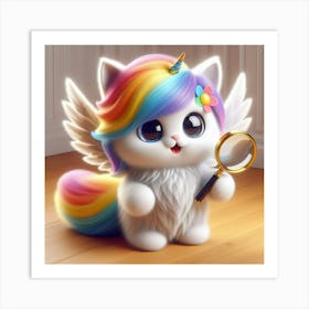 Unicorn Cat With A Magnifying Glass Art Print