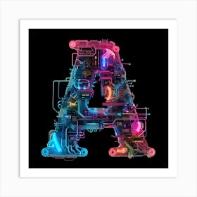 Letter A made of glowing circuits Art Print