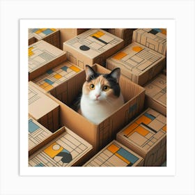 Cat In A Box 2 Art Print