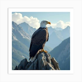 Majestic Bald Eagle Perched On A Mountain Peak 2 Art Print