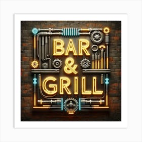 Neon Bar & Grill Sign Art Print