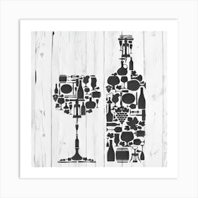 Wine Bottle And Glass Art Print