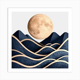 Moon And Waves 63 Art Print