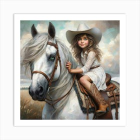 Little Cowgirl On Horse 1 Art Print