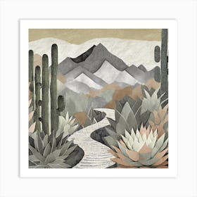 Firefly Modern Abstract Beautiful Lush Cactus And Succulent Garden Path In Neutral Muted Colors Of T (5) Art Print