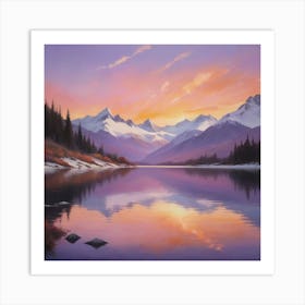 Sunset Over Lake Paintings Art Print Art Print