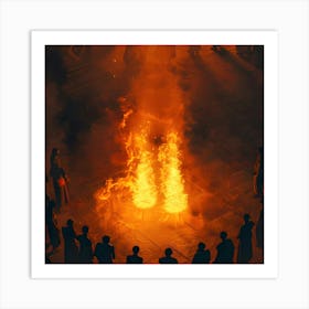 Group Of People Around A Fire Art Print