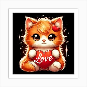 Cute Cat Holding A Heart Art Print