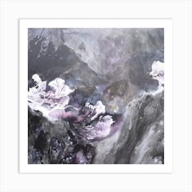 Purple And Grey Abstract Flowers  Square Art Print