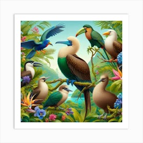 Tropical Birds In The Jungle Art Print