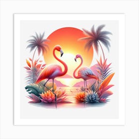 Flamingos At Sunset 2 Art Print