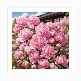 Blooming Full Peonies In The Garden Art Print