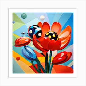 Ladybugs On A Flower Art Print