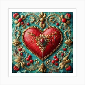 Embroidered Heart red 2 Art Print