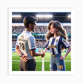 Soccer Player And Girl Art Print