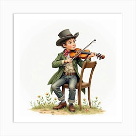 Watercolor Of A French Musician With An Old Fashioned Instrument, Refined And Nostalgic 1 Art Print