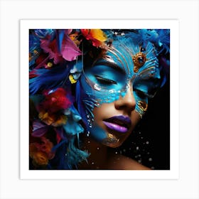 Beautiful Woman With Colorful Feathers Art Print