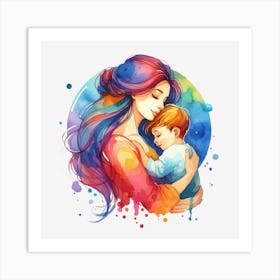 Mother And Child Watercolor Mothers Day 6 Art Print