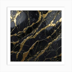 Black And Gold Marble Texture Art Print