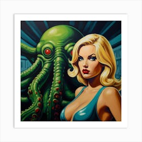 Pop Art Of Blonde with Cthulhu Art Print