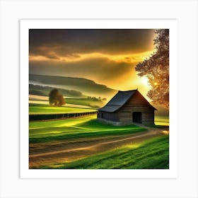 Barn At Sunset Art Print