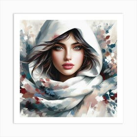 Girl In White Scarf 1 Art Print